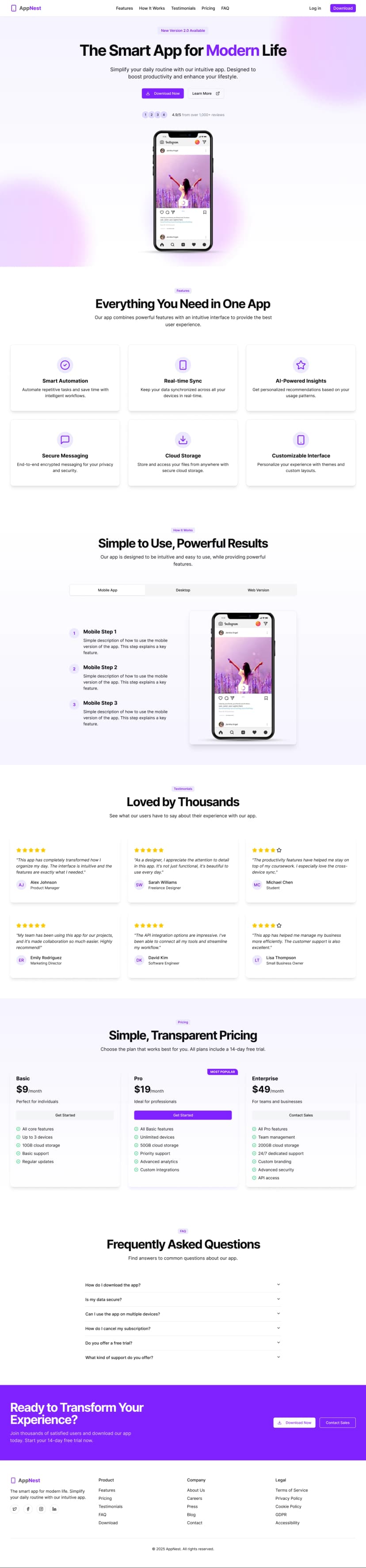 AppNest - App Landing Page
