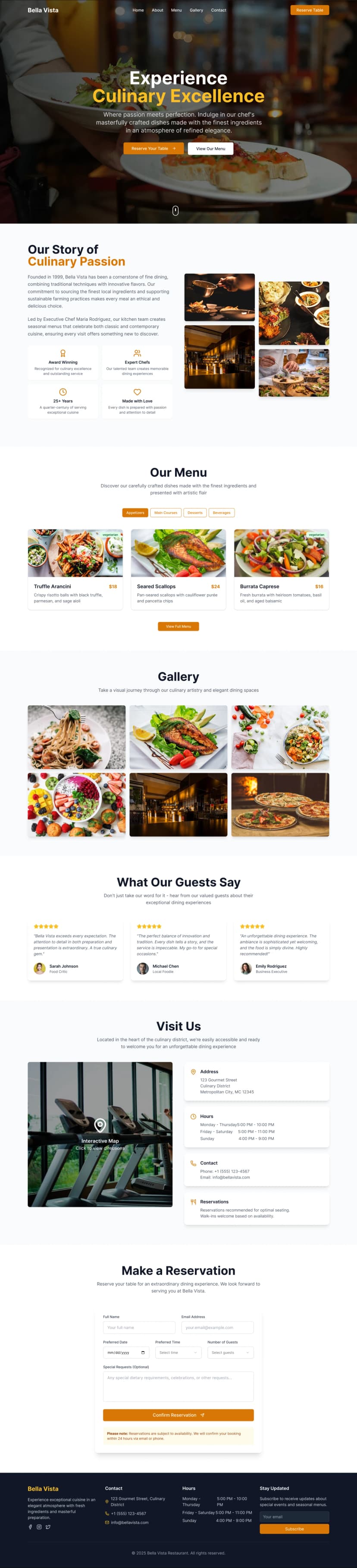 Bella Vista – Restaurant Landing Page