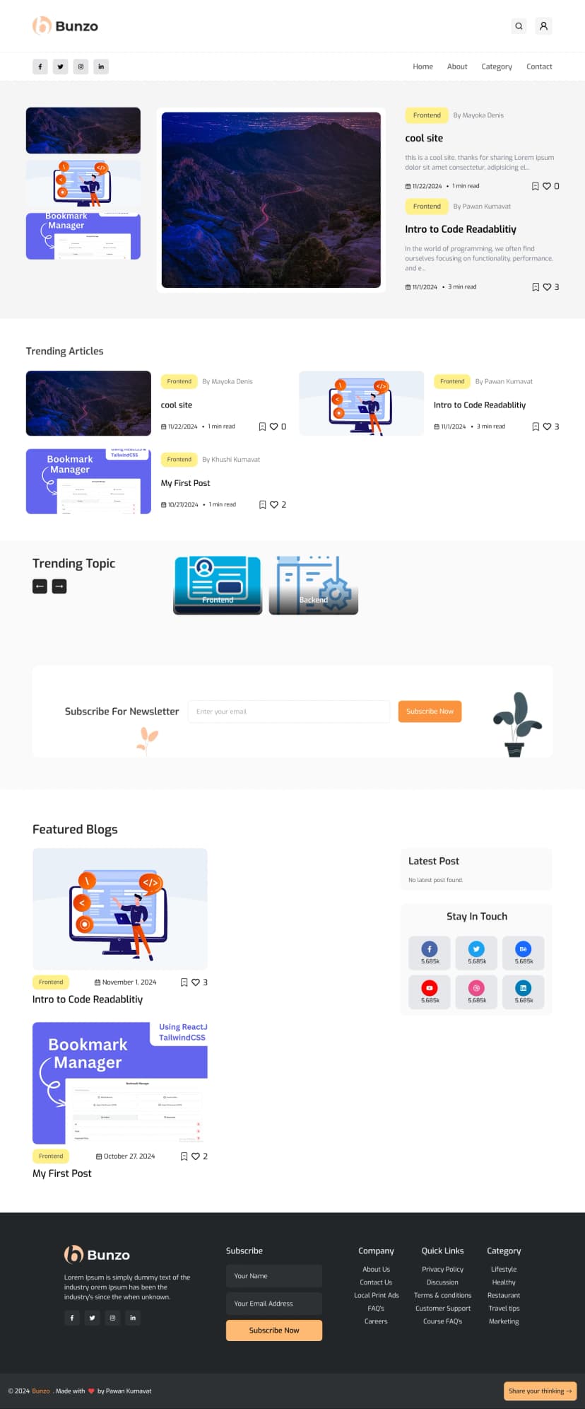 Bunzo - Blog Website Using MERN Stack